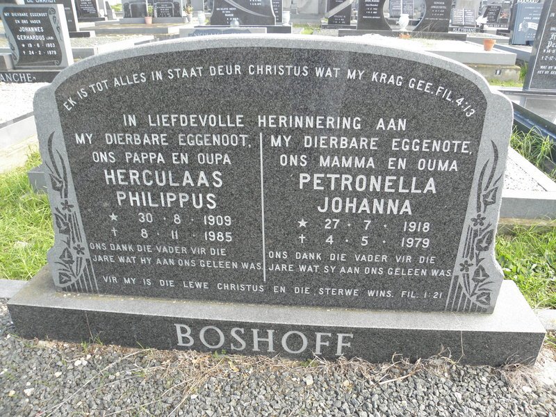 BOSHOFF Herculaas Philippus 1909-1985 &amp; Petronella Johanna 1918-1979