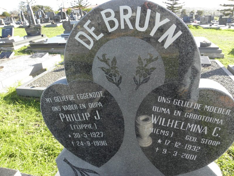 BRUYN Phillip J., de 1927-1996 &amp; Wilhelmina C. STOOP 1932-2001
