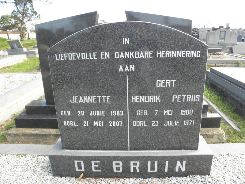 BRUIN Gert Hendrik Petrus, de 1900-1971 &amp; Jeannette 1903-2007