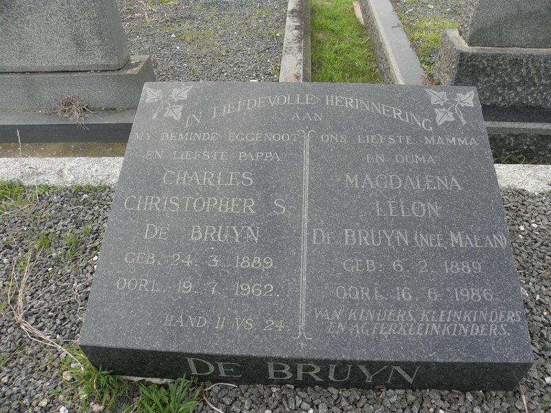BRUYN Charles Christopher S., de 1889-1962 &amp; Magdalena Lelon MALAN 1889-1986