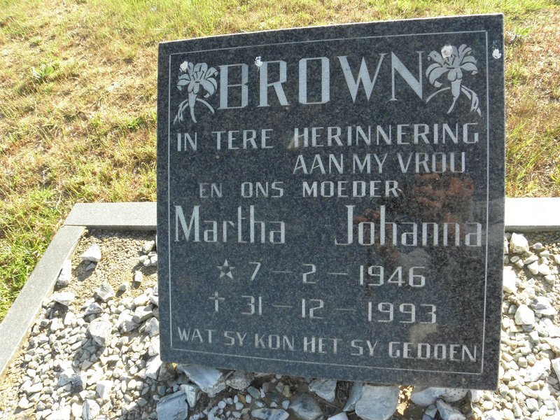 BROWN Martha Johanna 1946-1993