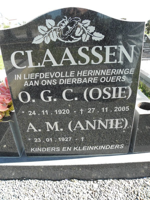 CLAASSEN O.G.C. 1920-2005 &amp; A.M. 1927-