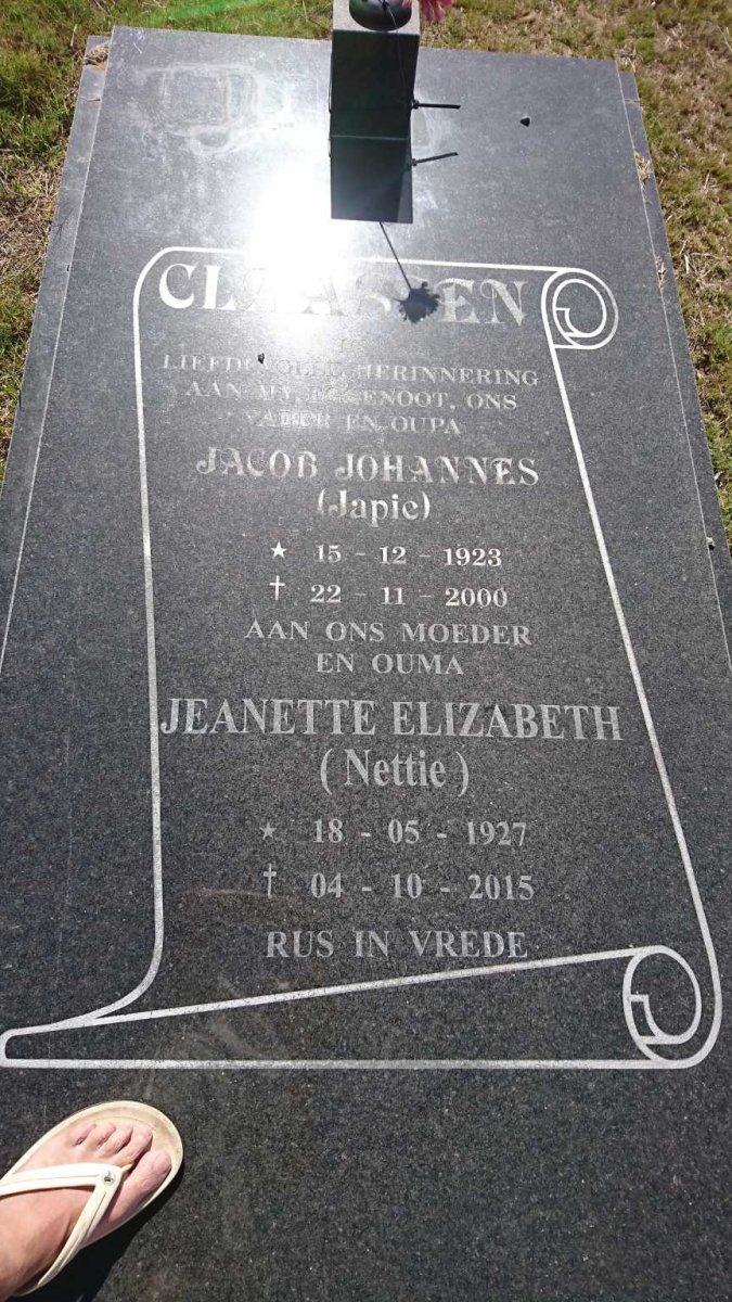 CLAASSEN Jacob Johannes 1923-2000 &amp; Jeanette Elizabeth 1927-2015
