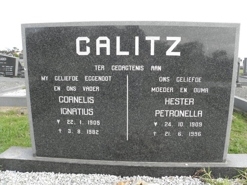 CALITZ Cornelis Ignatius 1905-1982 &amp; Hester Petronella 1909-1996
