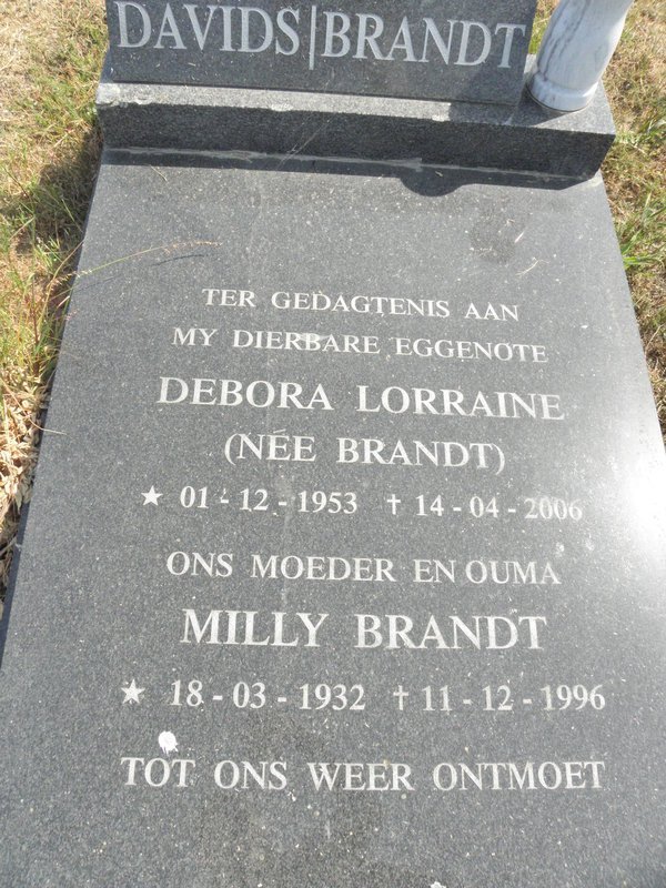 DAVIDS Debora Lorraine nee BRANDT 1953-2006 :: BRANDT Milly 1932-1996