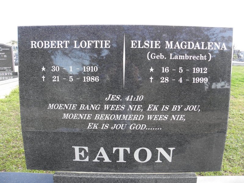 EATON Robert Loftie 1910-1986 &amp; Elsie Magdalena LAMBRECHT 1912-1999