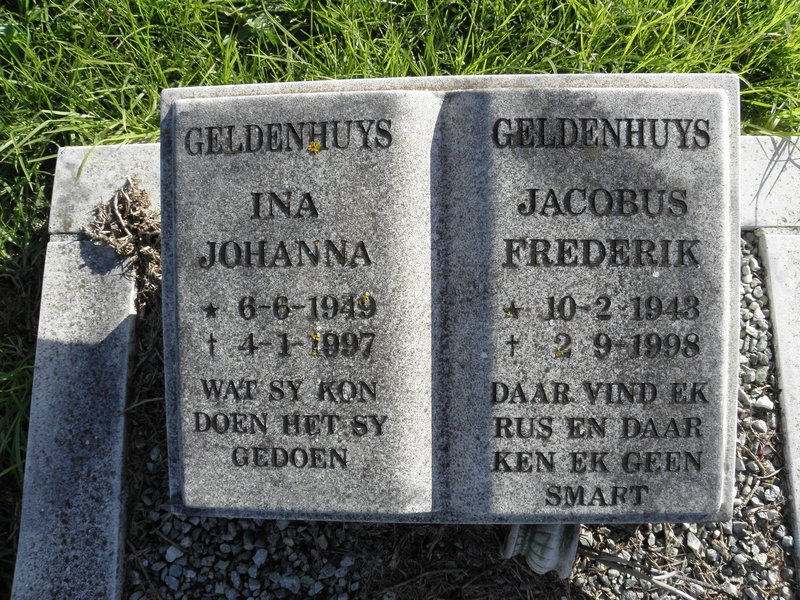 GELDENHUYS Jacobus Frederik 1943-1998 &amp; Ina Johanna 1949-1997
