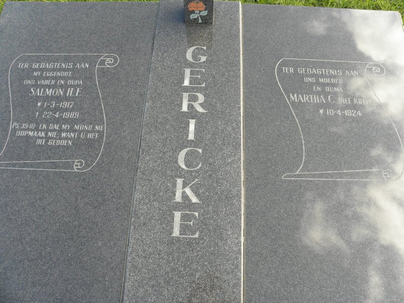 GERICKE Salmon H.F. 1917-1989 &amp; Martha C. KOTZE 1924-