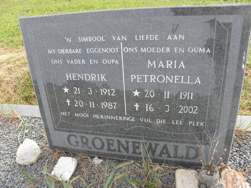 GROENEWALD Hendrik 1912-1987 &amp; Maria Petronella 1911-2002