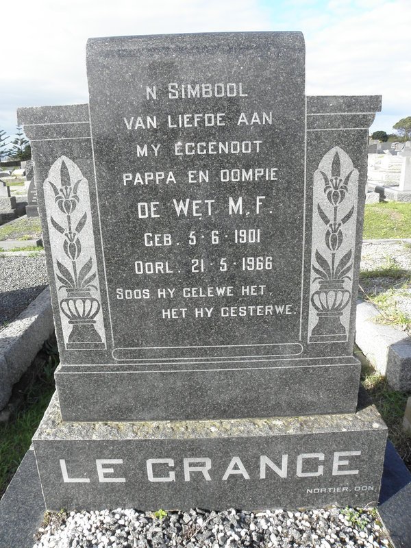 GRANGE De Wet M.F., le 1901-1966