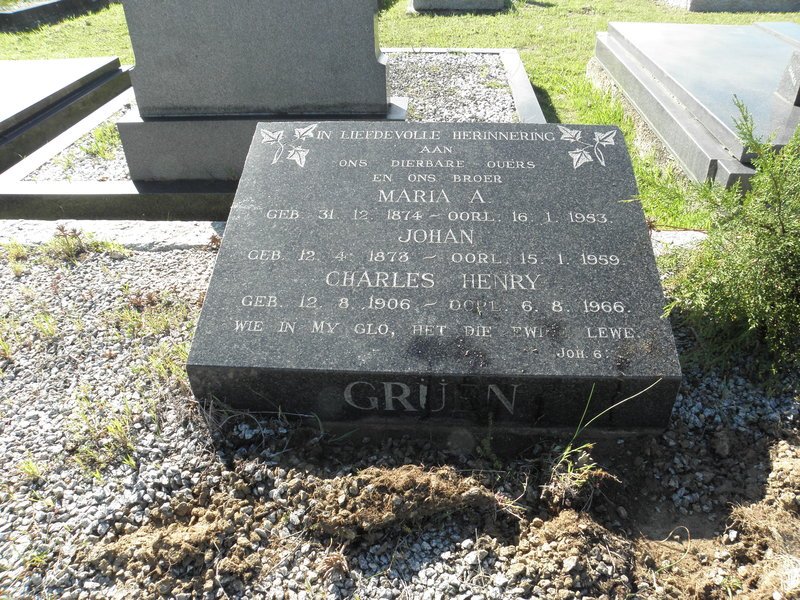GRUEN Johan 1873-1959 &amp; Maria A. 1874-1953 :: GRUEN Charles Henry 1906-1966