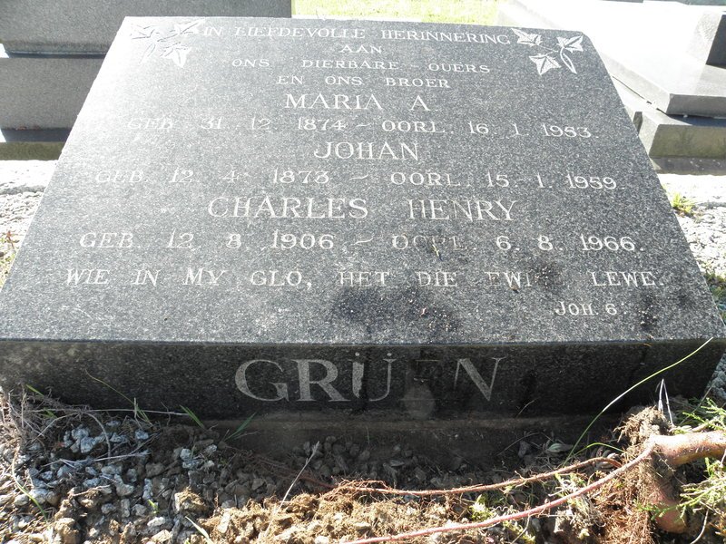 GRUEN Johan 1873-1959 &amp; Maria A. 1874-1953 :: GRUEN Charles Henry 1906-1966