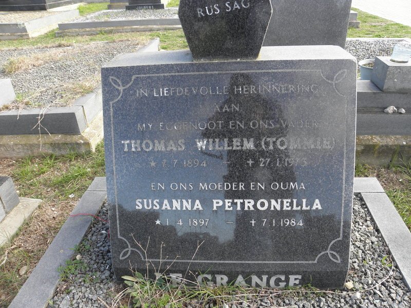 GRANGE Thomas Willem, le 1894-1973 &amp; Susanna Petronella 1897-1984