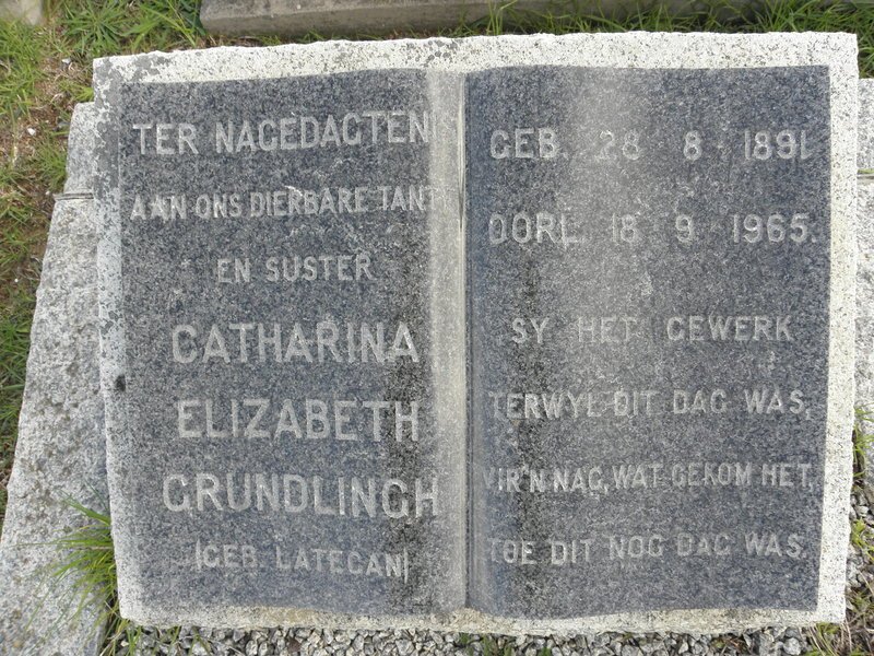 GRUNDLINGH Catharina Elizabeth nee LATEGAN 1891-1965