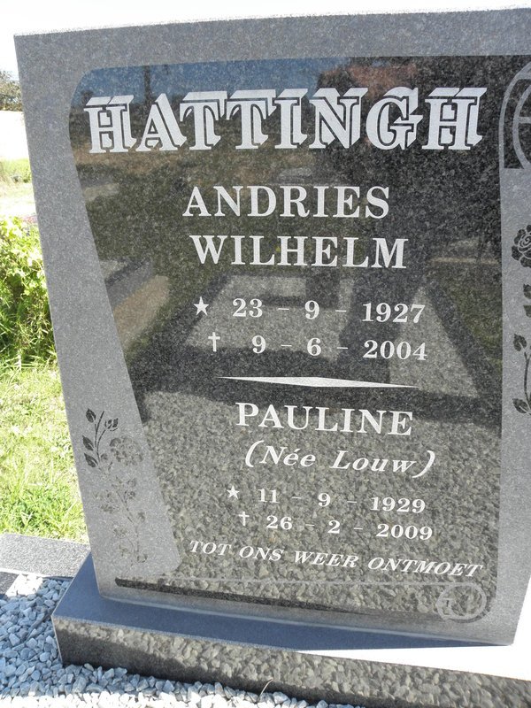 HATTINGH Andries Wilhelm 1927-2004 &amp; Pauline LOUW 1929-2009