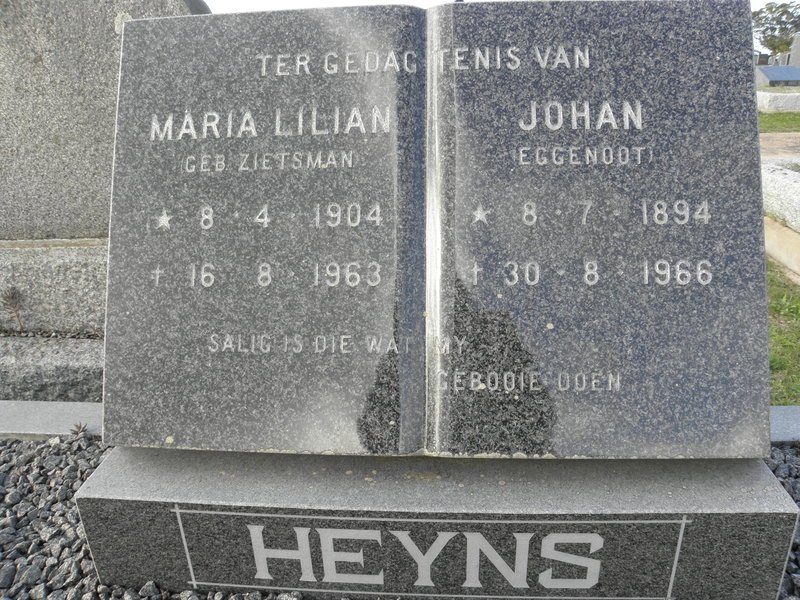 HEYNS Johan 1894-1966 &amp; Maria Lilian ZIETZMAN 1904-1963