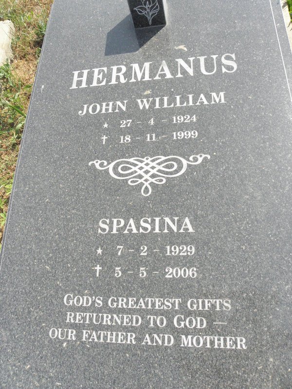 HERMANUS John William 1924-1999 &amp; Spasina 1929-2006