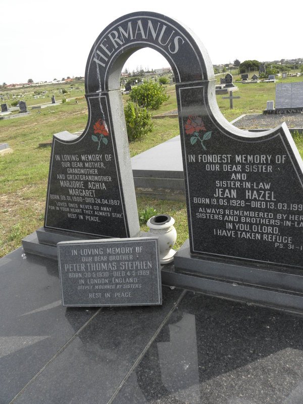 HERMANUS Peter Thomas Stephen 1930-1989 :: HERMANUS Marjorie Achia Margaret 1900-1987 :: HERMANUS Jean Hazel 1928-199?