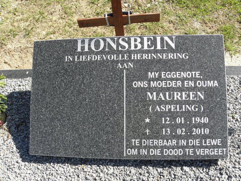 HONSBEIN Maureen nee ASPELING 1940-2010