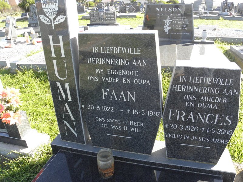 HUMAN Faan 1922-1997 &amp; Frances 1926-2000