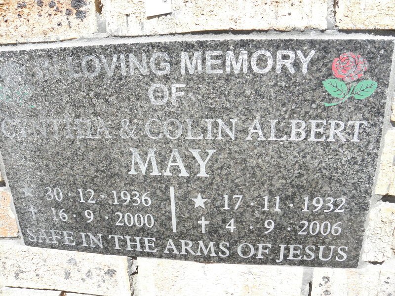 MAY Colin Albert 1932-2006 &amp; Cynthia 1936-2000
