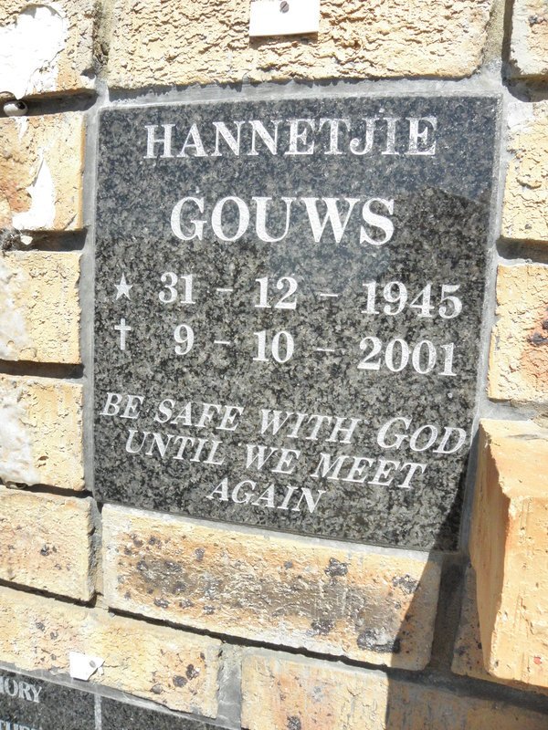 GOUWS Hannetjie 1945-2001