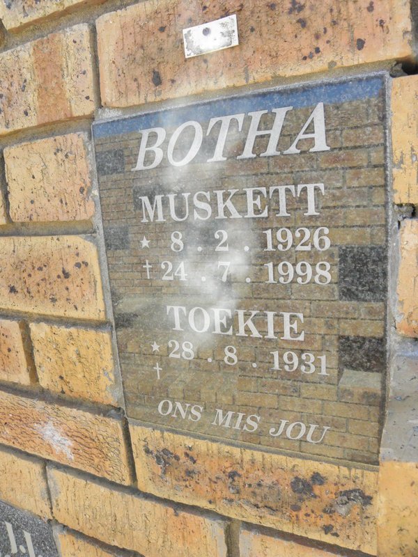 BOTHA Muskett 1926-1998 &amp;Toekie 1931-