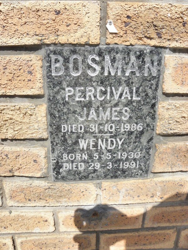 BOSMAN Percival James -1986 &amp; Wendy 1930-1991