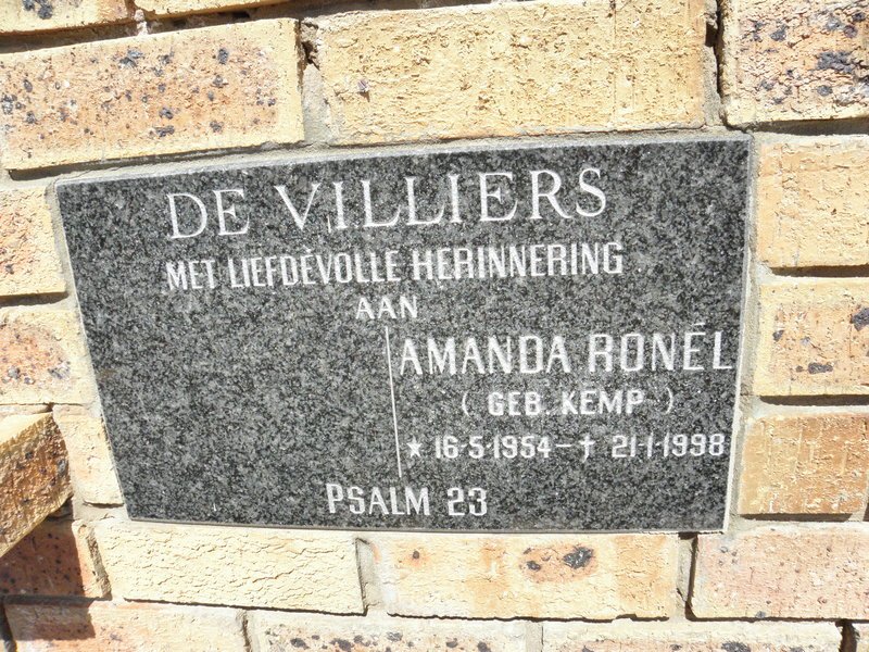 VILLIERS Amanda Ronel, de nee KEMP 1954-1998 