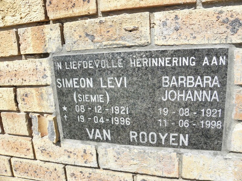 ROOYEN Simeon Levi, van 1921-1996 &amp; Barbara Johanna 1921-1998