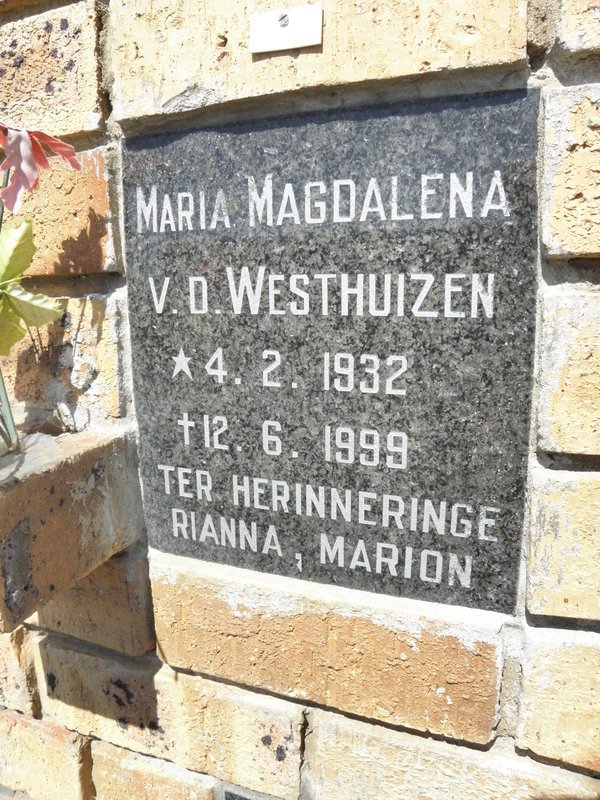WESTHUIZEN Maria Magdalena, v.d. 1932-1999
