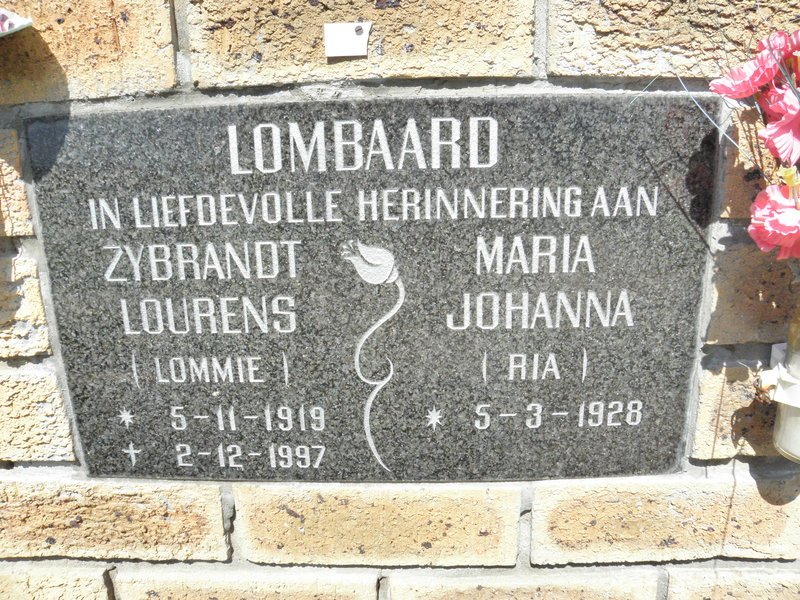 LOMBAARD Zybrandt Lourens 1919-1997 &amp; Maria Johanna 1928-