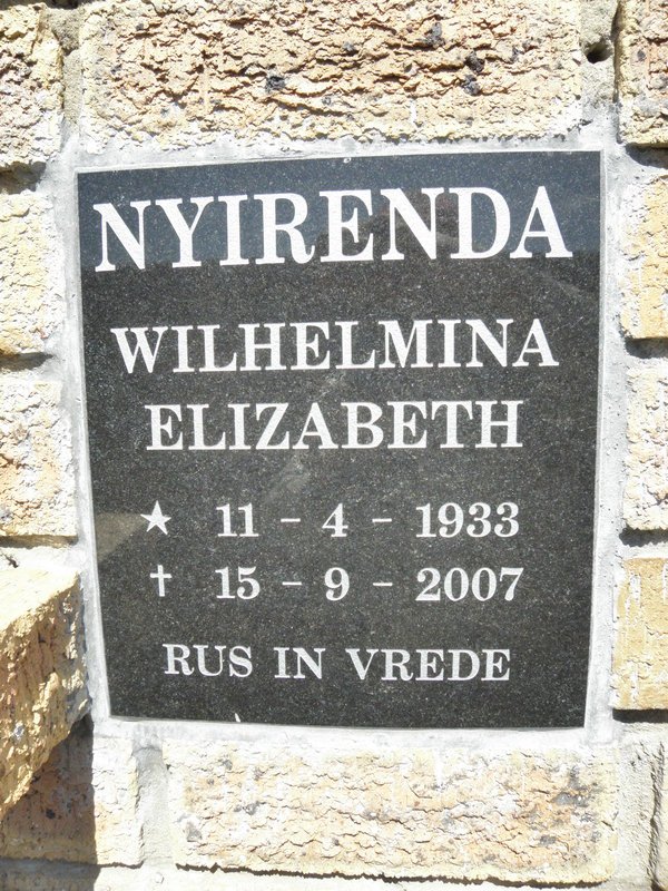 NYIRENDA Wilhelmina Elizabeth 1933-2007