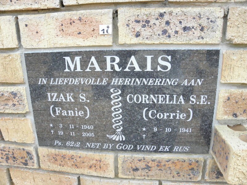 MARAIS Izak S. 1940-2005 &amp; Cornelia S.E. 1941-