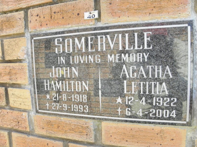 SOMERVILLE John Hamilton 1918-1993 &amp; Agatha Letitia 1922-2004