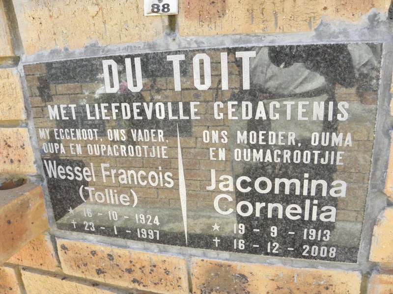 TOIT Wessel Francois, du &amp; Jacomina Cornelia 1913-2008