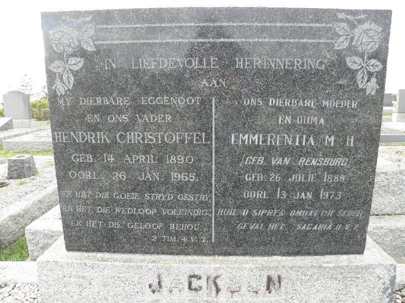 JACKSON Hendrik Christoffel 1890-1965 &amp; Emmerentia M.H. VAN RENSBURG 1888-1973
