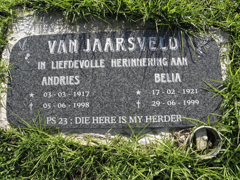 JAARSVELD Andries, van 1917-1998 &amp; Belia 1921-1999