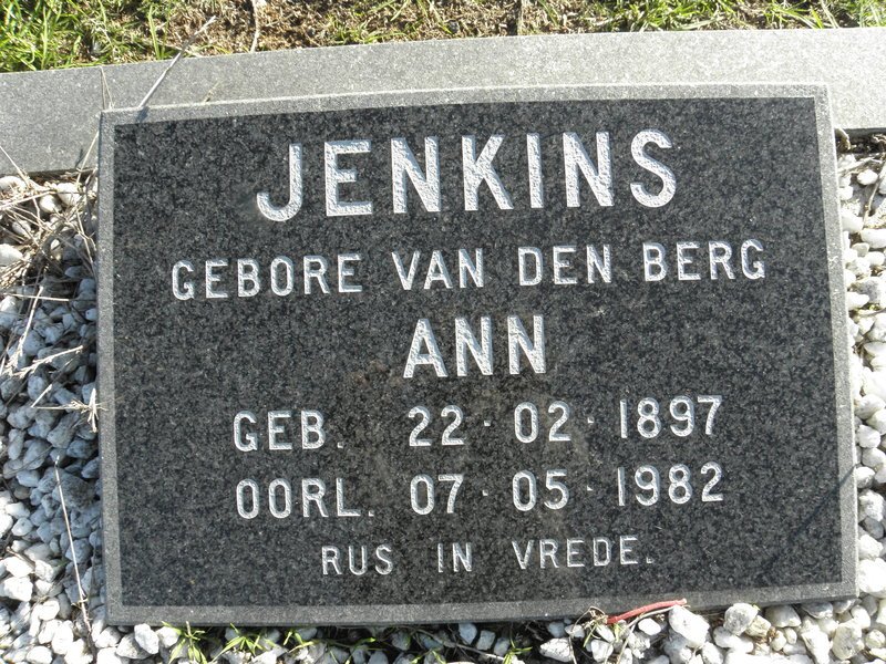 JENKINS Ann nee VAN DEN BERG 1897-1982