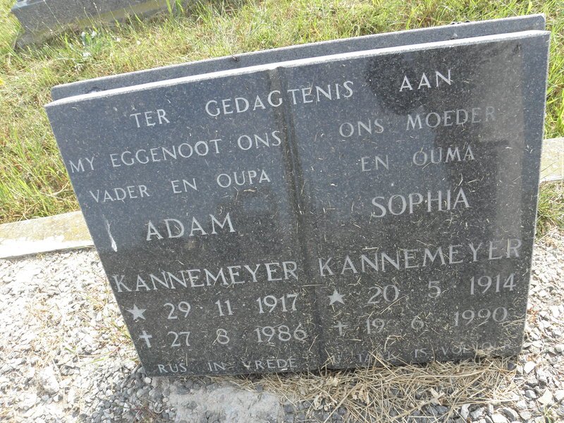 KANNEMEYER Adam 1917-1986 &amp; Sophia 1914-1990