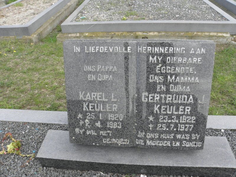 KEULER Karel L. 1920-1983 &amp; Gertruida J. 1922-1977