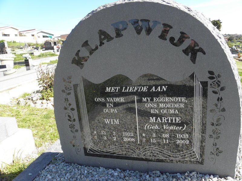 KLAPWIJK Wim 1922-2008 &amp; Martie VENTER 1933-2002
