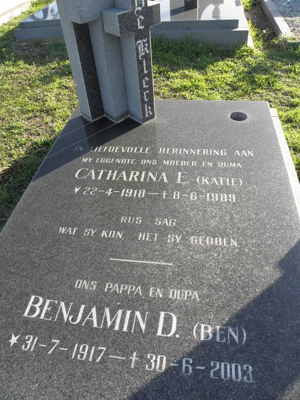 KLERK Benjamin D., de 1917-2003 &amp; Catharina E. 1918-1989