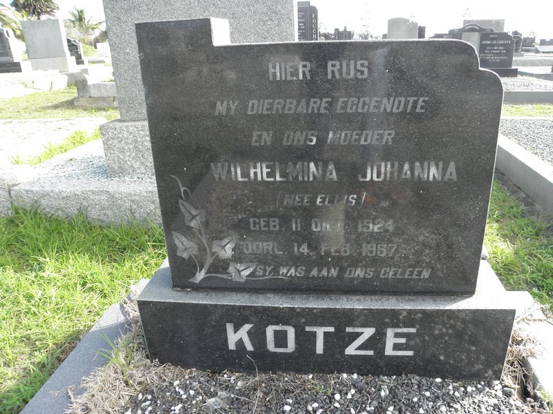 KOTZE Wilhelmina Johanna nee ELLIS 1924-1967