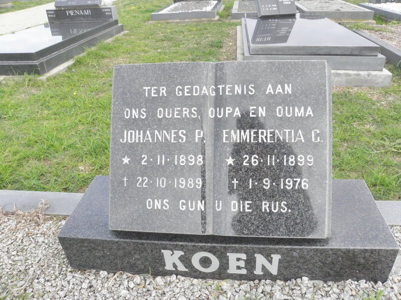 KOEN Johannes P. 1898-1989 &amp; Emmerentia C. 1899-1976