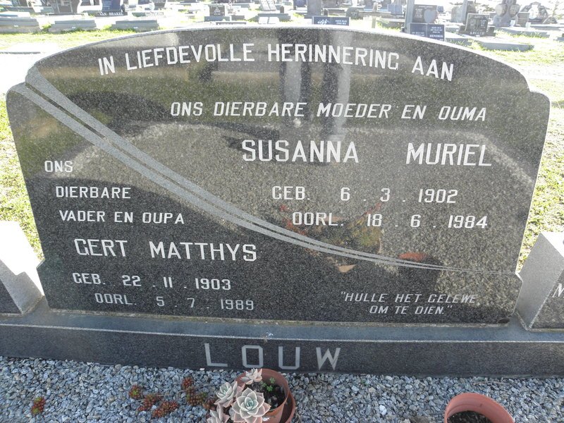 LOUW Gert Matthys 1903-1989 &amp; Susanna Muriel 1902-1984