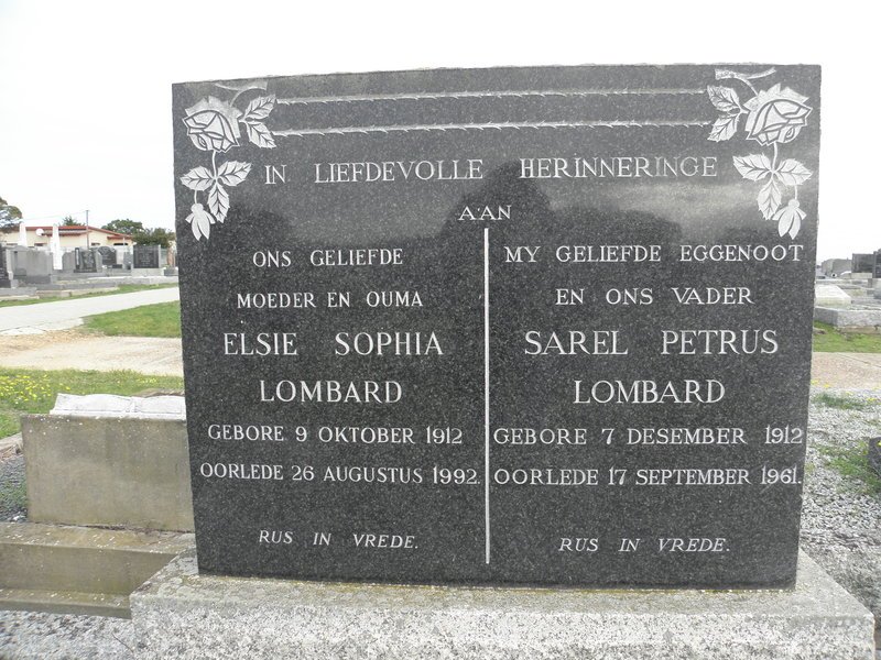 LOMBARD Sarel Petrus 1912-1961 &amp; Elsie Sophia 1912-1992