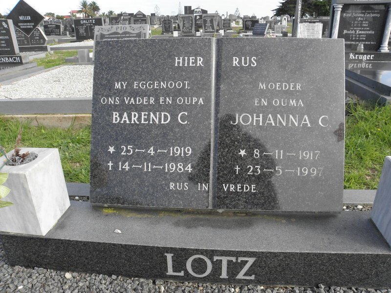 LOTZ Barend C. 1919-1984 &amp; Johanna C. 1917-1997