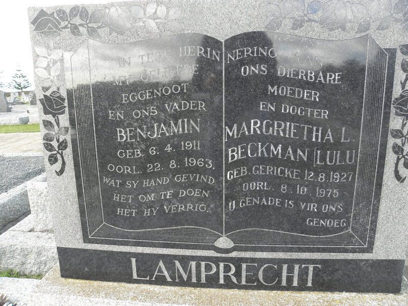 LAMPRECHT Benjamin 1911-1963 &amp; Margrietha L. Beckman GERICKE 1927-1975