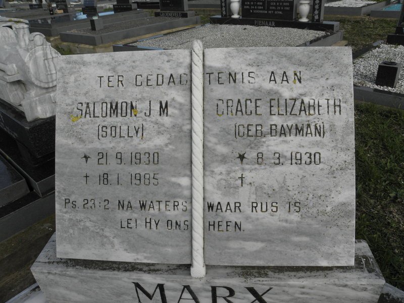 MARX Salomon J.M. 1930-1985 &amp; Grace Elizabeth BAYMAN 1930-